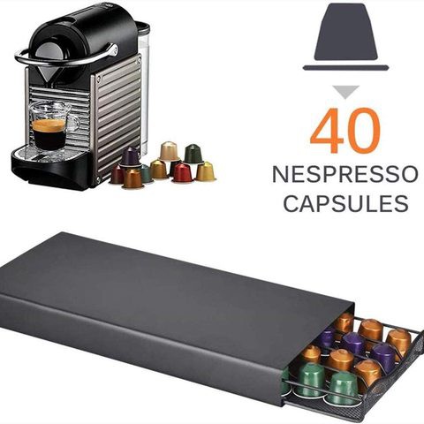 Doreen Coffee Capsule Storage Box, Coffee Box Storage Drawer, Can Hold 40 Coffee Capsules-for Beautifully Decorated Holder Support (Black)