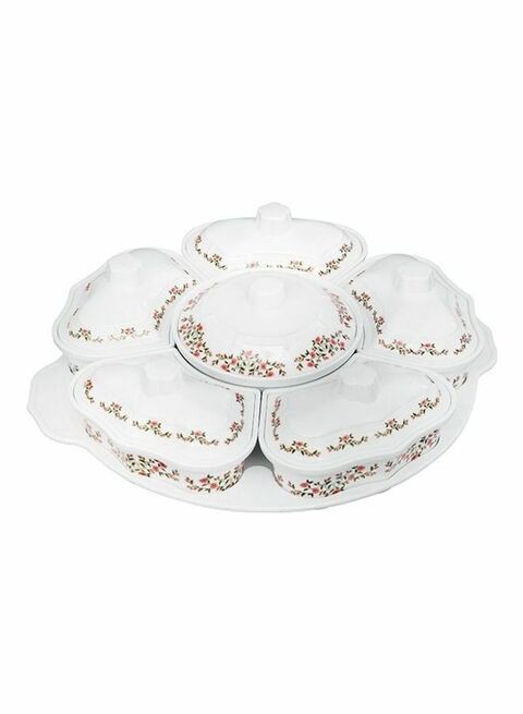 Royalford 14-Piece Melamine Rotating Serving Tray White 43.5X43.5X12.5Cm