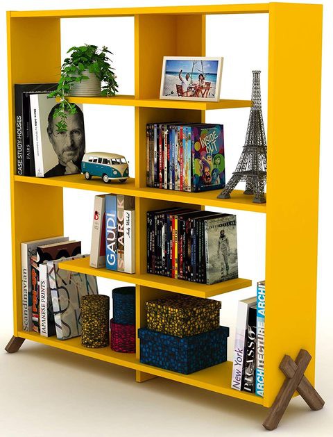 HomeCanvas KIPP Made In Turkey Modern Book Shelve for Living and Study Room (Walnut-Yellow)