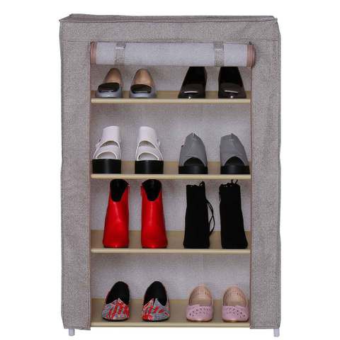 Shoe Rack 4 Tier With Zip Brown 60X30X90Cm