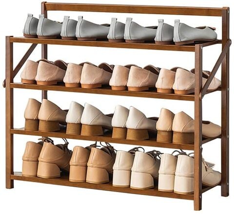 Portable Foldable 4-Tier Shoe Rack Storage Organizer, Free Installation Folding Dustproof Shoe Cabinet, Bamboo Stackable and Durable Shoe Shelf, Space Saving Storage Shoe Tower shoe cabinet (4 - Tier)