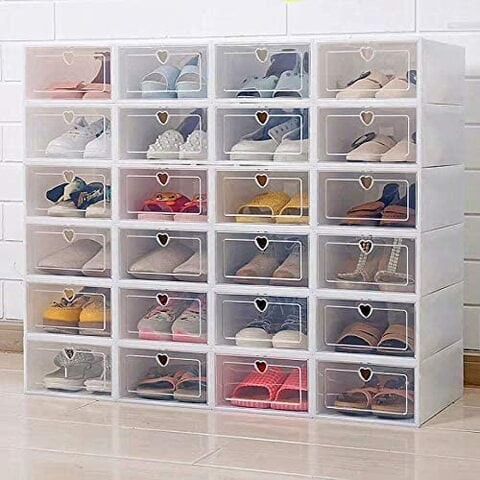 Fheaven Clear Plastic Shoe Storage Transparent Stackable Organizer Box (White 12Pcs)