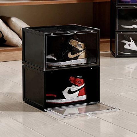 Lushh Shoe Storage Box, Side Open  High Quality  storage Organizer Boxes - Stores Shoes Size up to UK 46 (Big Size), 2 Box Set, Black