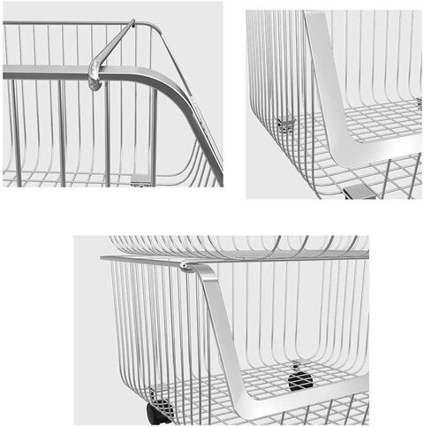 Sszz Stainless Steel Kitchen Rack Metal Utility Shelves, Stackable Vegetable Fruit Baskets Organizer Racks, Floor Multilayer Rolling Cart Storage Racks, White, A