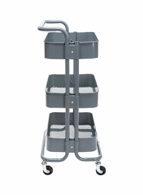 3-Tier Rolling Shelves Metal Cart Organizer Grey 87X37X45centimeter