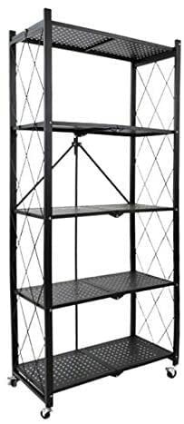 Generic Multi-Shelf Foldable Storage Shelves, Collapsible Organizer Rack on 4&#39;&#39; Wheel Casters, Black/White (5-Shelf(Black))