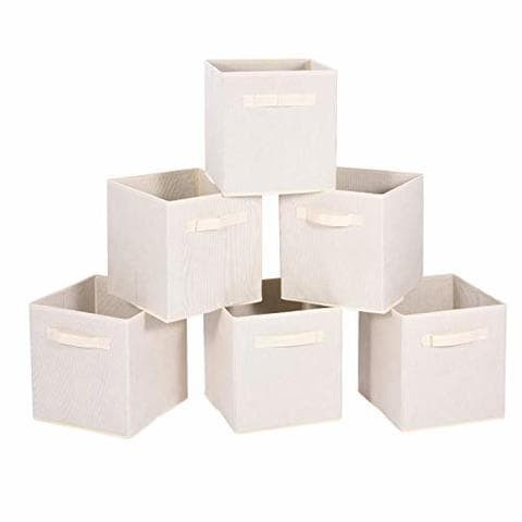 Maidmax Cloth Storage Bin With Dual Handles For Home Closet Nursery Drawers Organizer, Foldable, Beige, 10.5 11 Inches, Set Of 6, 6-Pack,