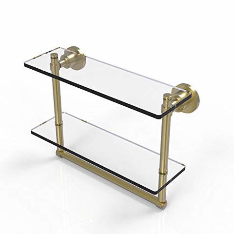 Allied Precision Industries Allied Brass Ws-2Tb/16 Washington Square Collection 16 Inch Two Tiered Integrated Towel Bar Glass Shelf, Satin Brass