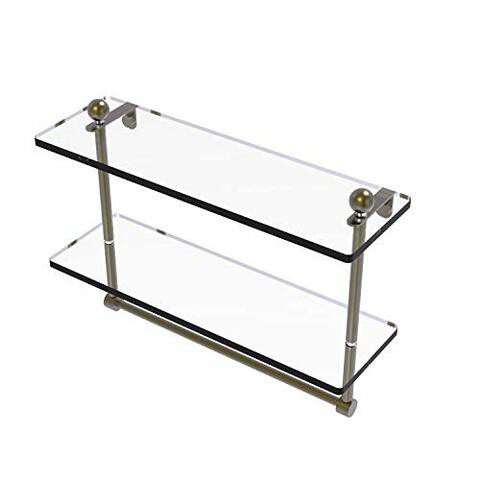 Allied Precision Industries Allied Brass Pr-2/16Tb 16 Inch Two Tiered Integrated Towel Bar Glass Shelf, Antique Brass