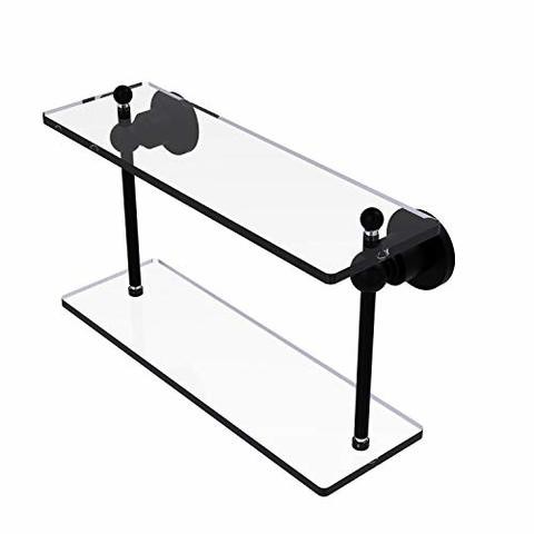 Allied Precision Industries Allied Brass Ap-2/16 Astor Place Collection 16 Inch Two Tiered Glass Shelf, Matte Black