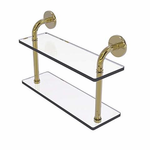 Allied Precision Industries Allied Brass Rm-2-16 Remi Collection 16 Inch Two Tiered Glass Shelf, Unlacquered Brass