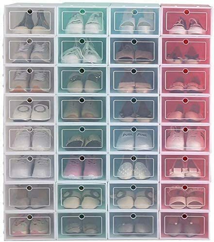 Doreen 18pcs Plastic Shoe Storage Box Stackable Clear Shoe Organizer Portable Flip Lid Dust Proof Shoes Container Drawer for Home Store（white 6pcs+pink 6pcs+green 6pcs）（GC924A 6pcs+GC925A 6pcs+GC1233A