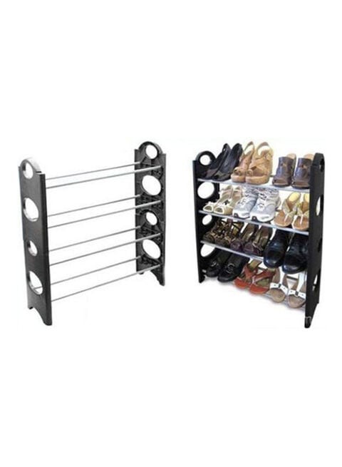 Generic 4 Layer Stackable Shoe Rack Holds 12 Pairs Shoes Set Of 2 Pcs Black