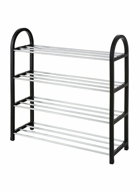 Generic 4-Tier Shoe Rack Storage Organizer Black/Silver 58Centimeter