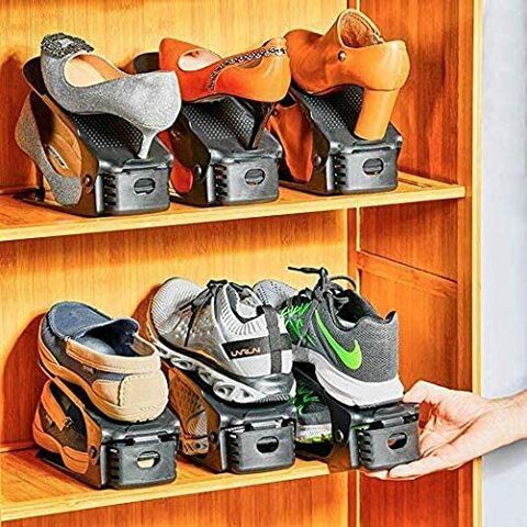 Halobop Shoe Slots Organizer, 3 Step Adjustable Footwear Rack Holder, Double Layer Space Saver Storage Stacker, (20 Pack) (Black)