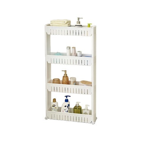 Slim Storage Cart- 4 Tier Narrow Space Organizer on Wheels- Slide Out Shelving Rack for Laundry Room, Bathroom, Kitchen, Pantry &amp; More