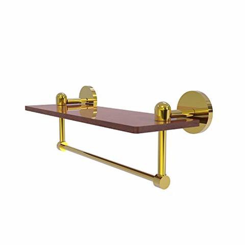 Allied Precision Industries Allied Brass Ta-1Tb-16-Irw Tango Collection 16 Inch Solid Ipe Ironwood Integrated Towel Bar Wood Shelf, Polished Brass