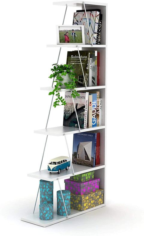 HomeCanvas Tars Modern Mini Book Shelves for Living Room or Study Room, Easy Assembly - (White-Chrome)