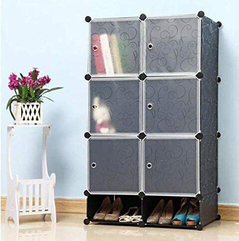 Dayong Dayong 6 Cubes Diy Wardrobe Storage With 2 Shoe Racks,Plastic Wardrobe Organizer Diy Modular Bookcase Closet System For Bedroom, Living Room, Office