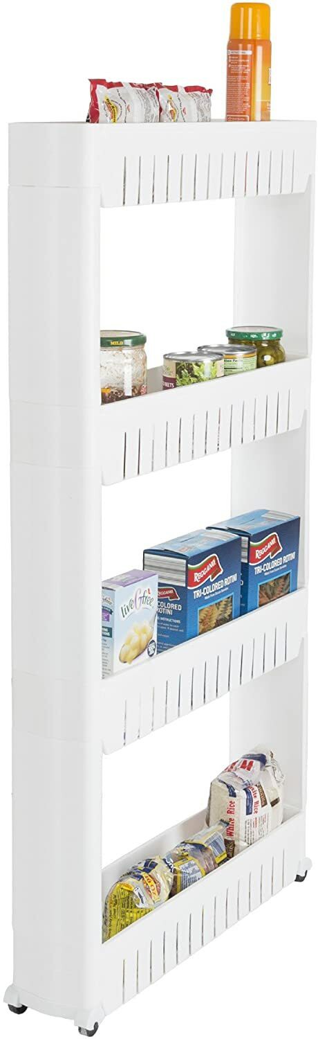Everyday Home Mobile Shelving Unit Organizer With 4 Large Storage Baskets, Slim Slide Out Pantry Storage Rack For Narrow Spaces By Everyday Home