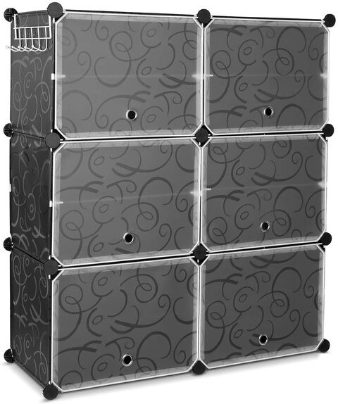 Doreen 6-Tier Shoe Rack, Space Saving 24-Pair Plastic Shoe Storage Organizer Units with Doors, Shoe Storage Cabinet, Ideal for Entryway Hallway Bathroom Living Room and Corridor, Black（GC1731A）