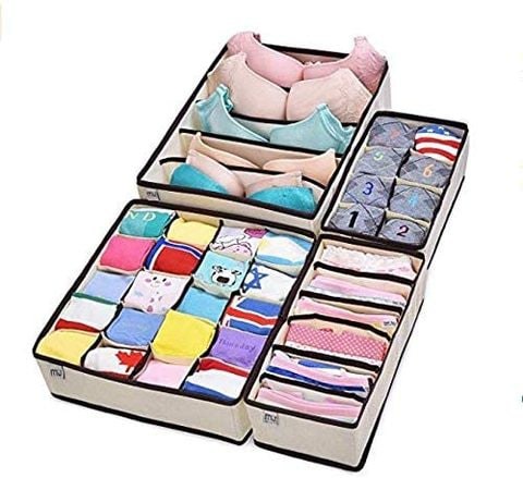 Doreen Collapsible Storage Boxes Bra Underwear Closet Organizer Drawer Divider 4 set