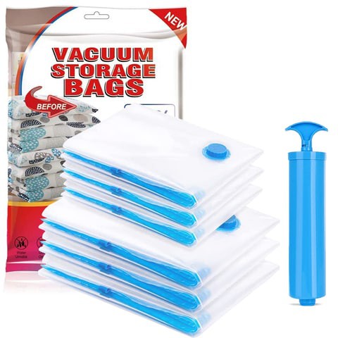 Doreen Premium Vacuum Storage Bags 80% More Storage Hand Pump for Travel Double Zip Seal and Triple Seal Turbo Valve for Max Space Saving (7pcs)(GC2166A)