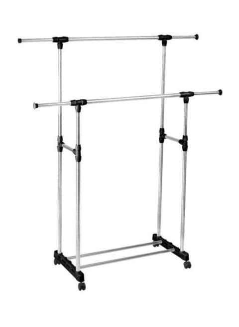 Generic - Double Pole Extendable Clothes Rack Silver/Black