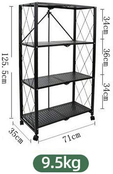 Generic 3/4/5-Shelf Microwave Bakers Rack With Universal Wheels, Foldable Storage Shelf Heavy Duty Shelving Unit Floor-Standing Kitchen/Bathroom/Living Room Black,4 Tiers