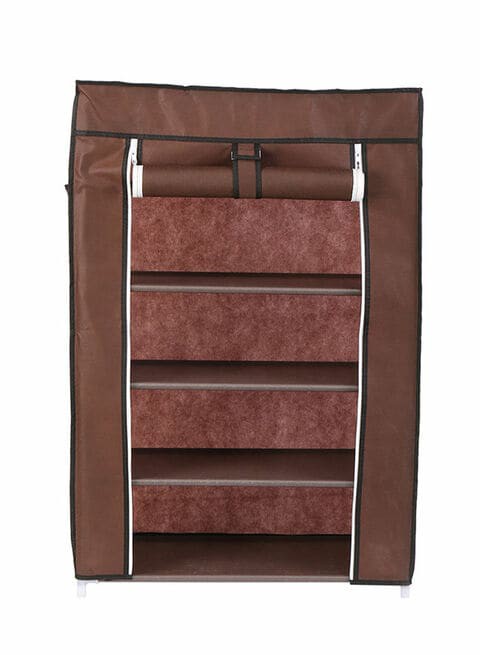 Lawazim 5-Layer Nonwoven Shoe Rack With Fabric Cover Brown 28Cm