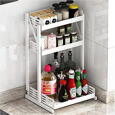 Multifunctional kitchen spice rack countertop s organizer Foldable Storage Shelves, Layered Storage Design, For Kitchen, Toaster, Utensils, Towels, Spice and More (White 3-Tier)