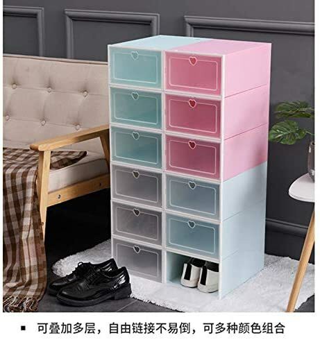 Superzn Stackable Storage Shoe Box Closet Storage Organizer Transparent Home Container Drawer 6Pcs (3 In White And 3 In Pink)