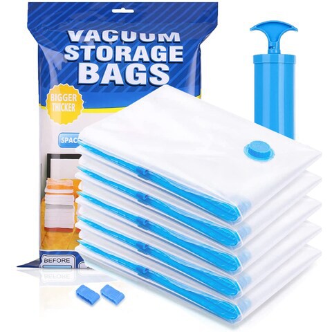 Doreen Space Saver Bag Vacuum Storage Bags Compression Bag Vacuum Seal Bag with Suction Pump Reusable Waterproof Travel Roll Up Bags for Clothing Bedding Pillows Pack of of 6pcs (GC2104A)