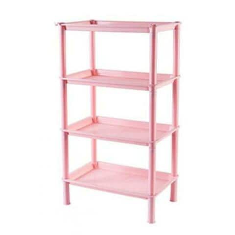 ALISSA Simple Style Plastic Bathroom Shelves 4-Tier Free Standing Rack Bathroom Organizer Multipurpose Utility Storage (Pink)