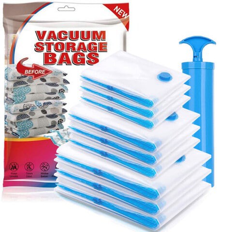 Doreen Premium Vacuum Storage Bags 80% More Storage Hand Pump for Travel Double Zip Seal and Triple Seal Turbo Valve for Max Space Saving (10pcs)(GC2165A)