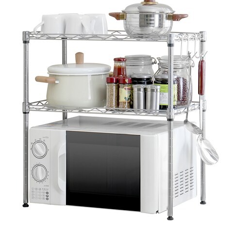 Decdeal - 2-Tier Storage Shelf Microwave Oven Rack Metal Organizer Wire Rack Carbon Steel Kitchen Adjustable Stand Shelf Shelving Storage Unit