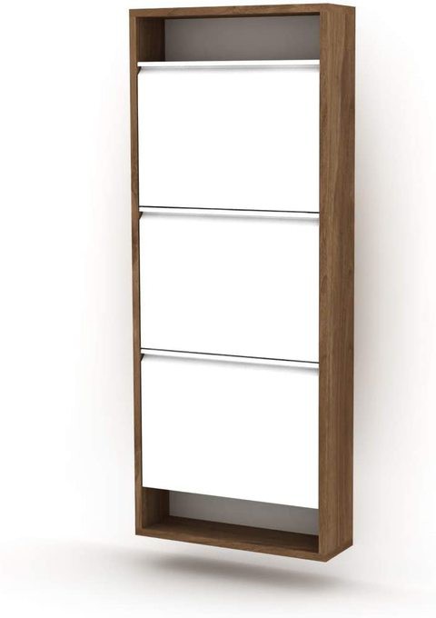 HomeCanvas Wall Mounted Hide Shoe Cabinet - Walnut