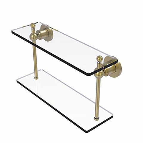 Allied Precision Industries Allied Brass Ap-2/16 Astor Place Collection 16 Inch Two Tiered Glass Shelf, Satin Brass