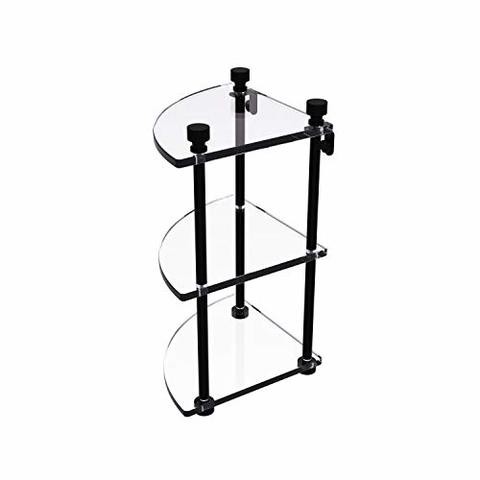 Allied Precision Industries Allied Brass Ft-6 Foxtrot Collection Three Tier Corner Glass Shelf, Matte Black