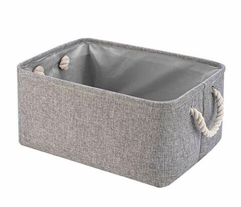 Perber Collapsible Storage Basket Bins, Decorative Foldable Rectangular Linen Fabric Storage Box Cubes Containers With Handles- Large Organizer