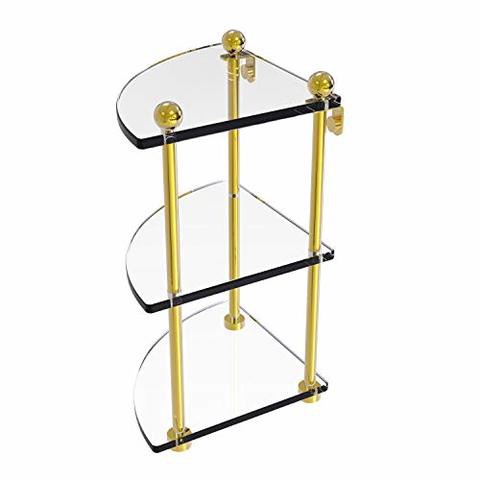 Allied Precision Industries Allied Brass Pr-6 Three Tier Corner Glass Shelf, Polished Brass