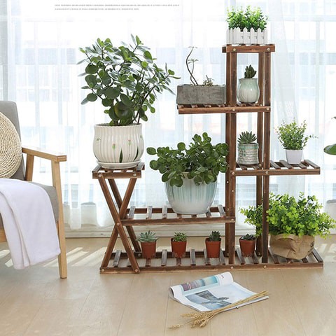 LINGWEI Flower Plant Stand Shelf Bamboo Pot Display Stand Rack Plant Stand Flower Racks Plant Shelf Wooden Stand Flower Shelf Style-1