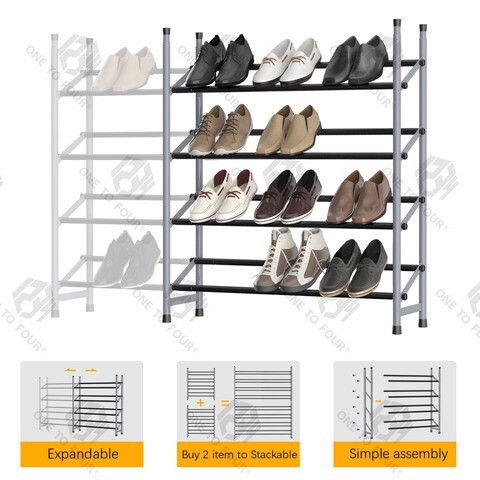 ONE TO FOUR 4-Tier Stackable Shoe Rack, Expandable &amp; Adjustable Shoe Shelf Storage Organizer 24 Pairs Shoe Tower