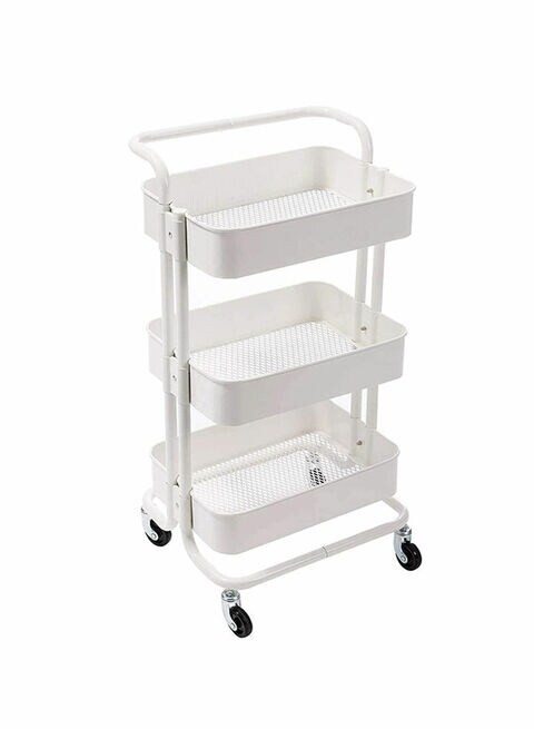 3-Tier Rolling Shelves Metal Cart Organizer White 85x45x35centimeter