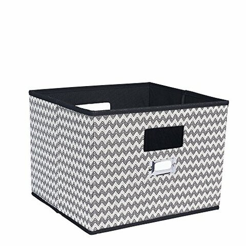 Household Essentials 651 Open Storage Bin With Cutout Handles, Single Unit, Black Chevron