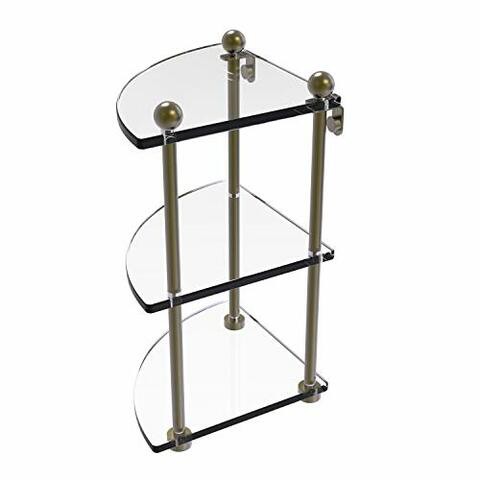 Allied Precision Industries Allied Brass Pr-6 Three Tier Corner Glass Shelf, Antique Brass