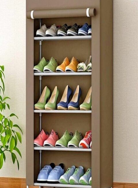 Generic Five Layered Canvas Shoe Rack Brown