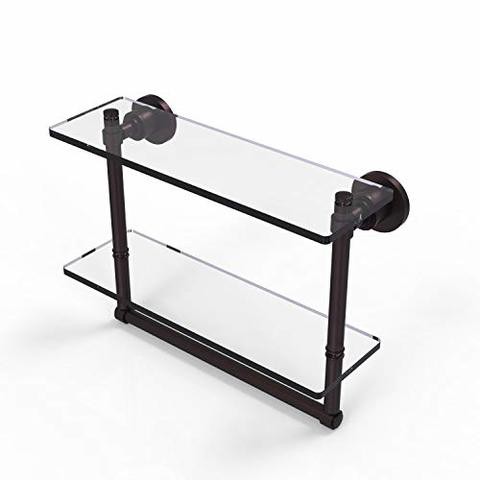 Allied Precision Industries Allied Brass Ws-2Tb/16 Washington Square Collection 16 Inch Two Tiered Integrated Towel Bar Glass Shelf, Antique Bronze