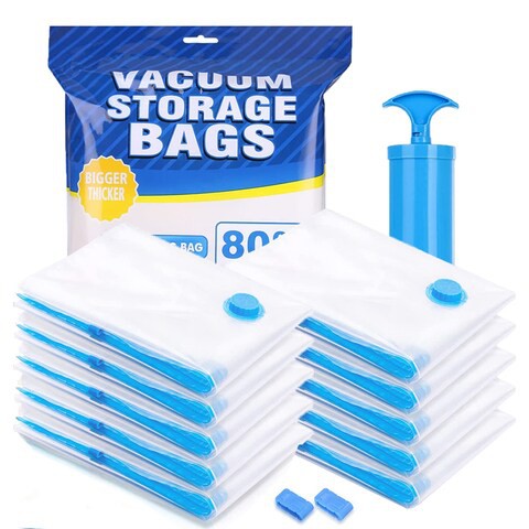 Doreen Space Saver Bag Vacuum Storage Bags Compression Bag Vacuum Seal Bag with Suction Pump Reusable Waterproof Travel Roll Up Bags for Clothing Bedding Pillows Pack of of 11pcs (GC2162A)