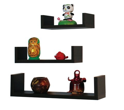 Feelings Floating Wall Shelves C-Shape Square Edge Wooden 3 Pcs Set- Black